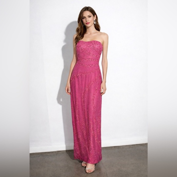 Dalia Dresses & Skirts - Vintage pink beaded Elegant Pink Strapless Dress Silk Gown Fairy Formal Glam XL